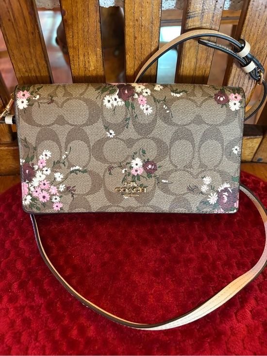 Coach Handbags - Coach Signature Floral Wallet Crossbody Clutch Brown Tan Pink Floral